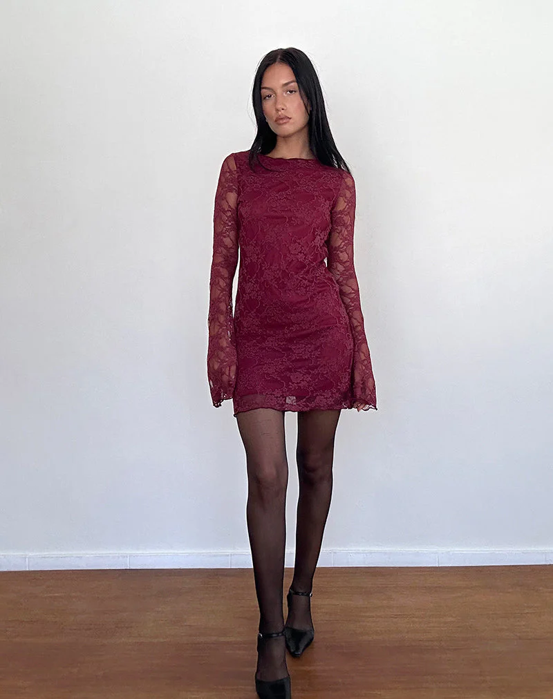 Sevila Langärmeliges Minikleid Spitze Burgund - Image 3