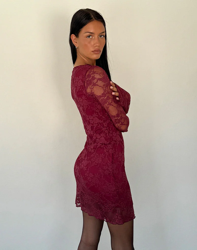Sevila Langärmeliges Minikleid Spitze Burgund - Image 5