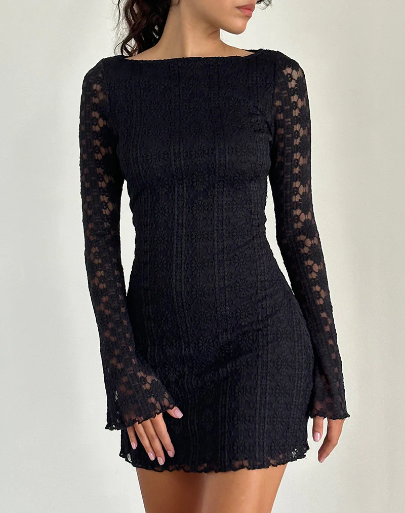 Sevila Langärmeliges Minikleid aus königlicher Spitze Schwarz - Image 2