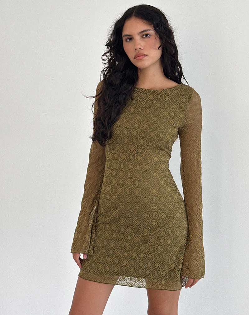 Sevila Langärmeliges Minikleid aus strukturiertem Moosgrün