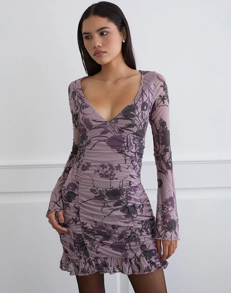 Sezuko-Kleid in Flock Shadow Flower Purple