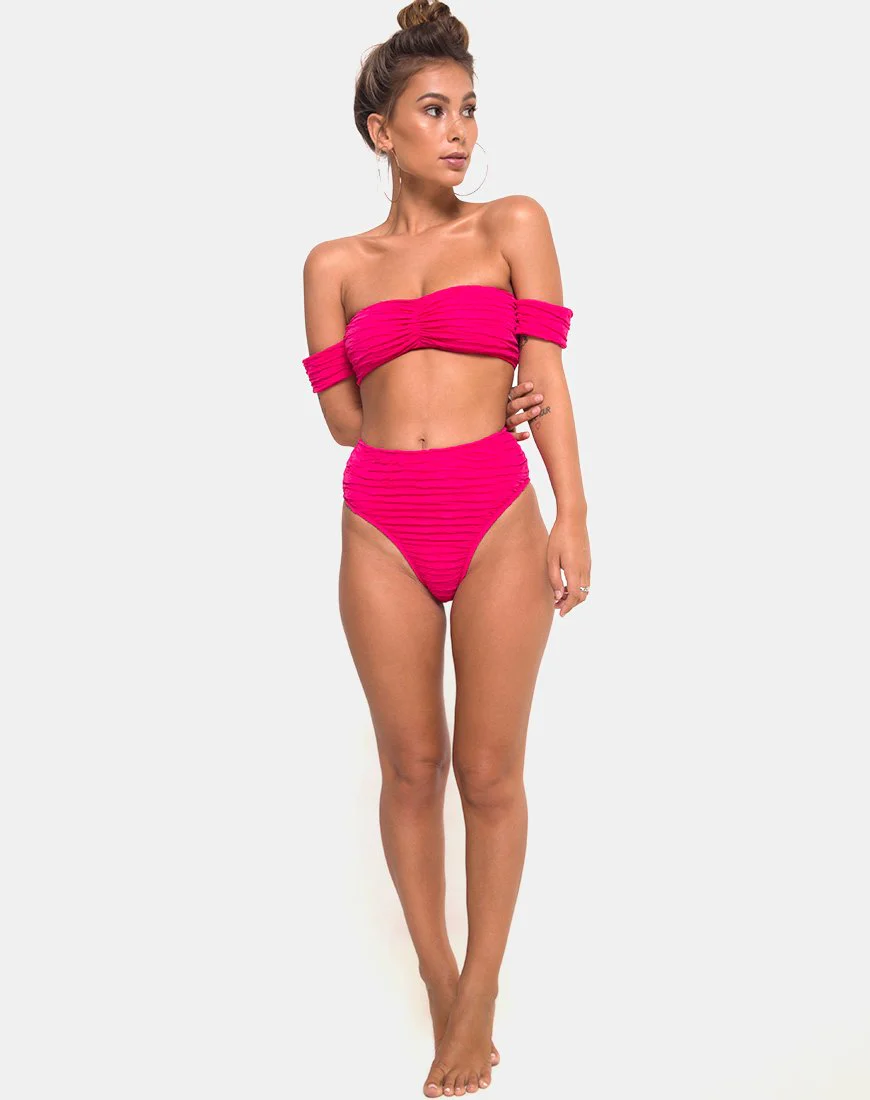 Shaca Bikini-Unterteil in 80's Crinkle Pink Highlighter