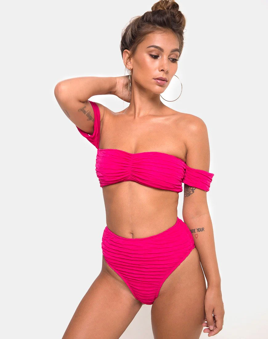 Shaca Bikini-Unterteil in 80's Crinkle Pink Highlighter - Image 3