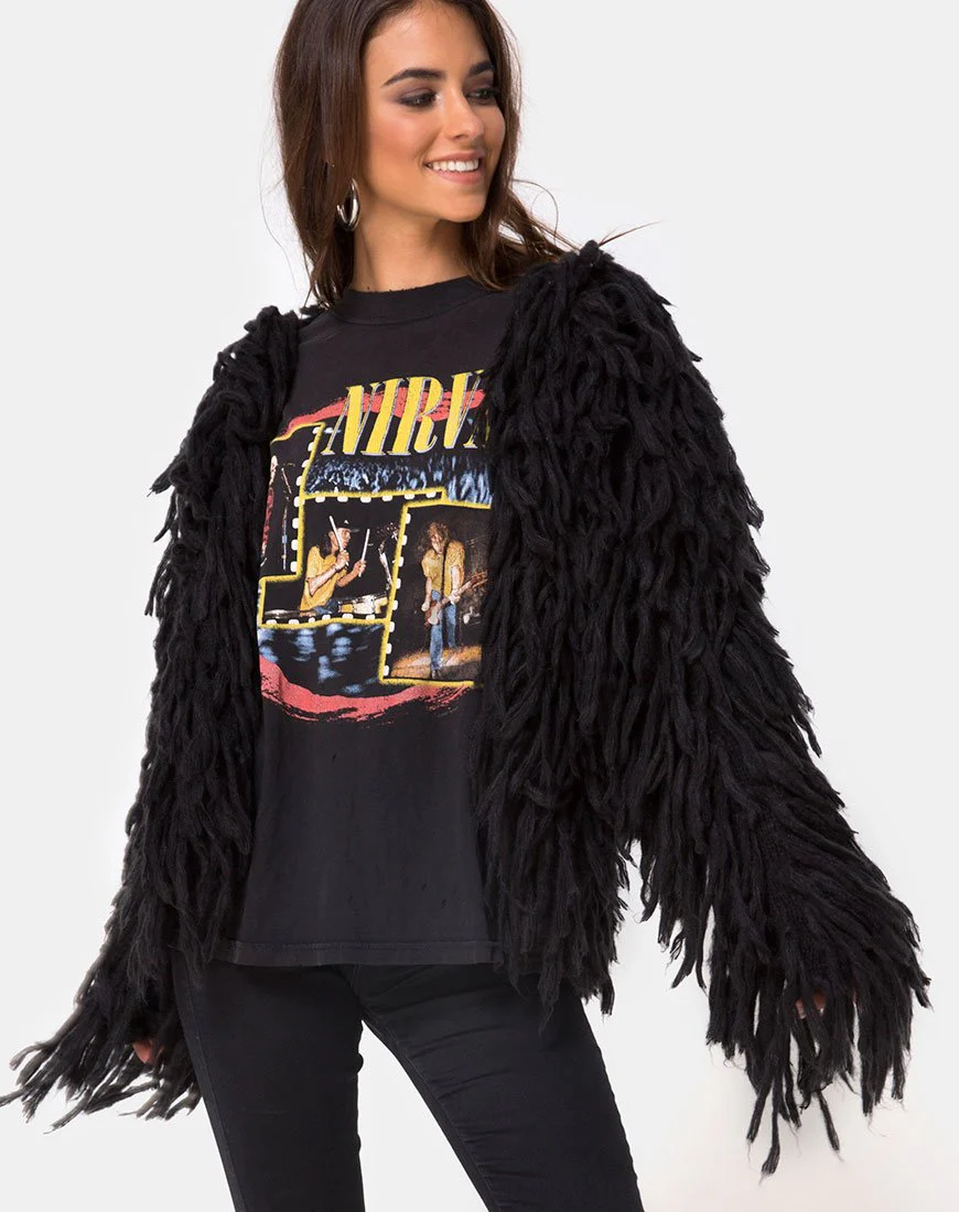 Zottelstrick Cardi aus Moheir Schwarz