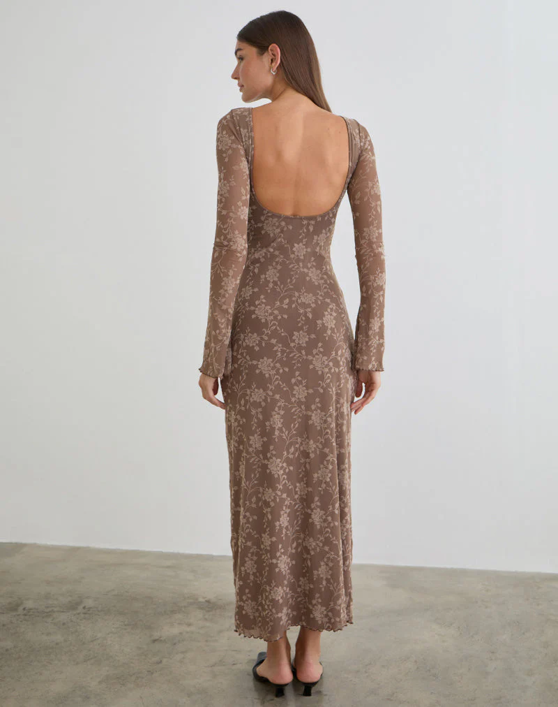 Shaleed Maxikleid in Leafy Flock Dark Taupe - Image 2