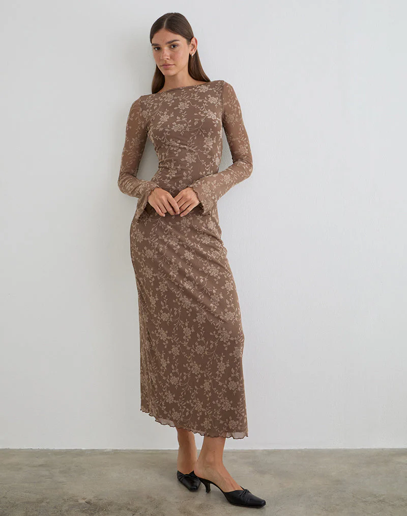 Shaleed Maxikleid in Leafy Flock Dark Taupe - Image 3