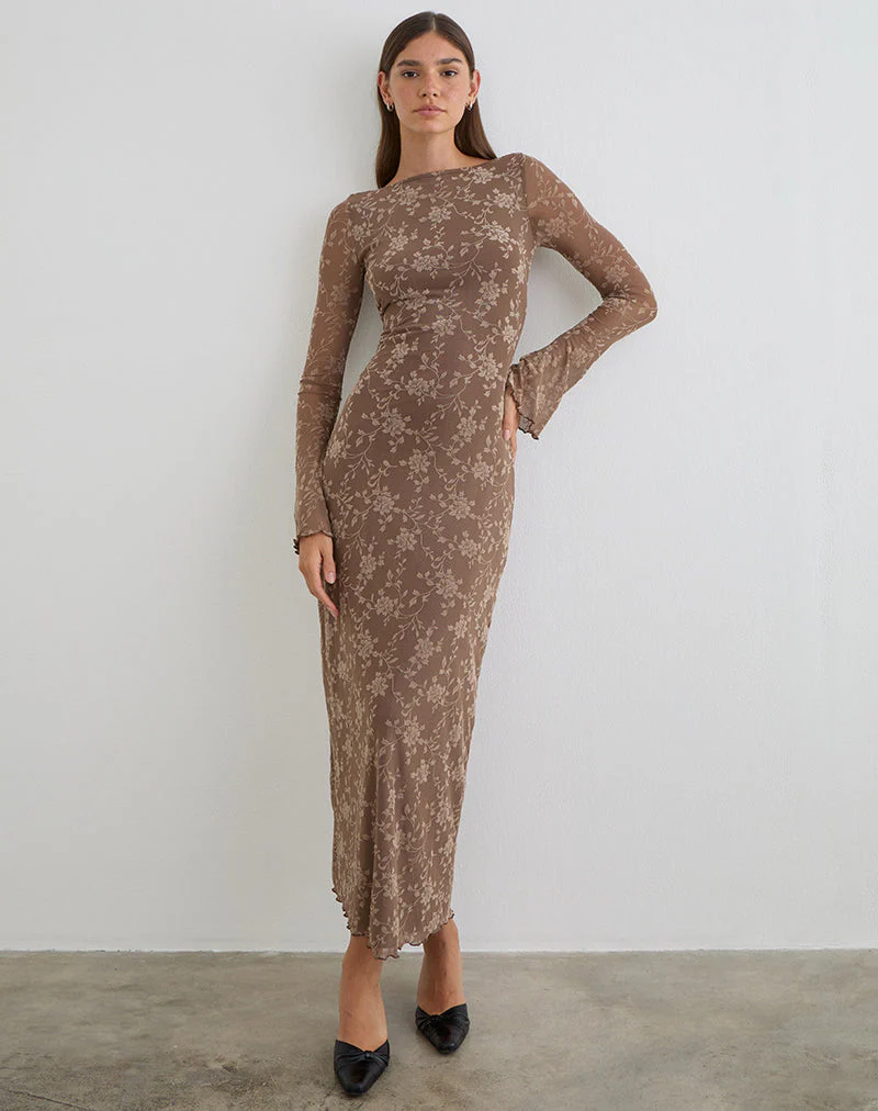 Shaleed Maxikleid in Leafy Flock Dark Taupe - Image 4