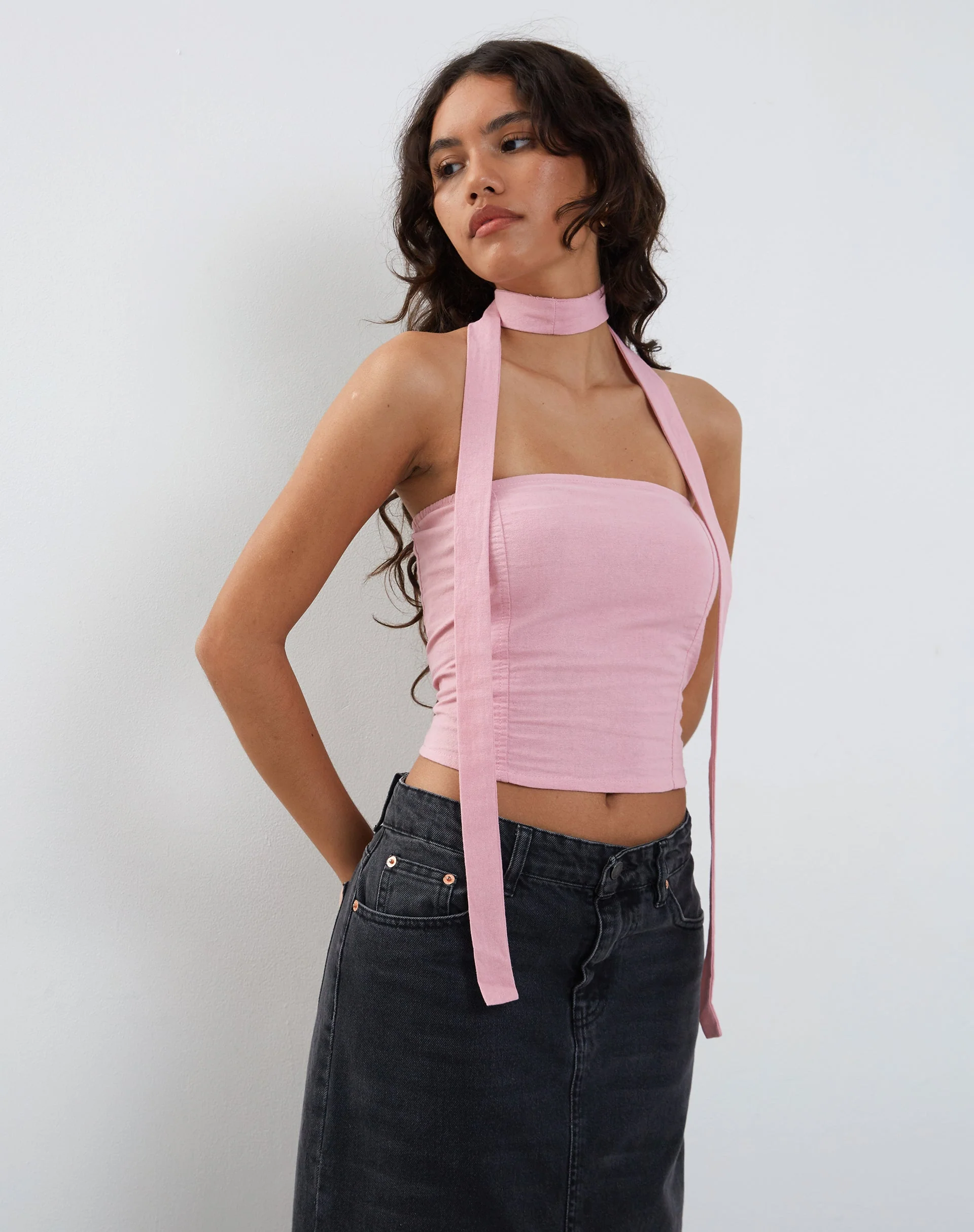 Shaloe Bandeau-Top und Schal-Set in Flamingo-Rosa