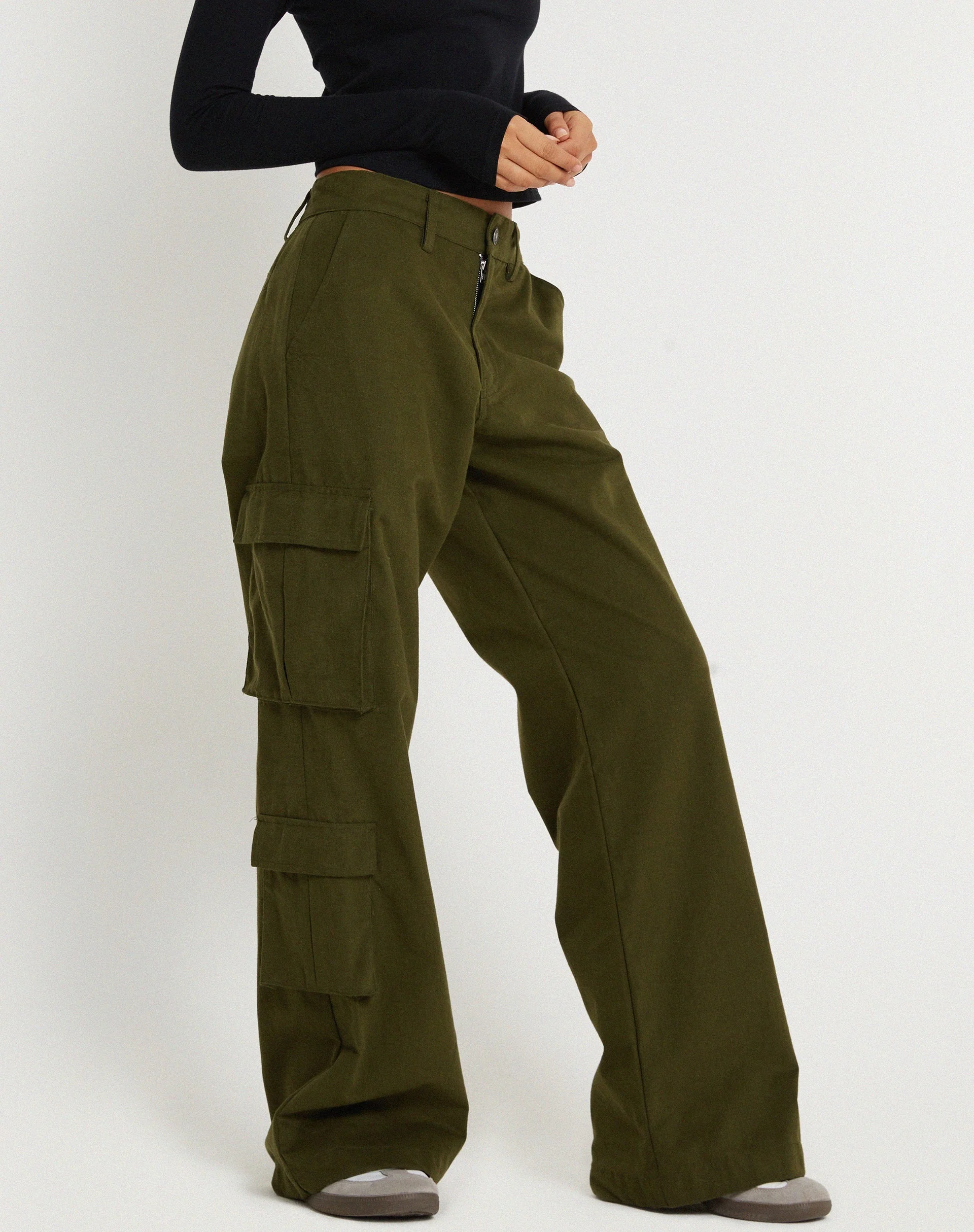 Shan Hose mit weitem Bein in Dunkel-Olive - Image 3
