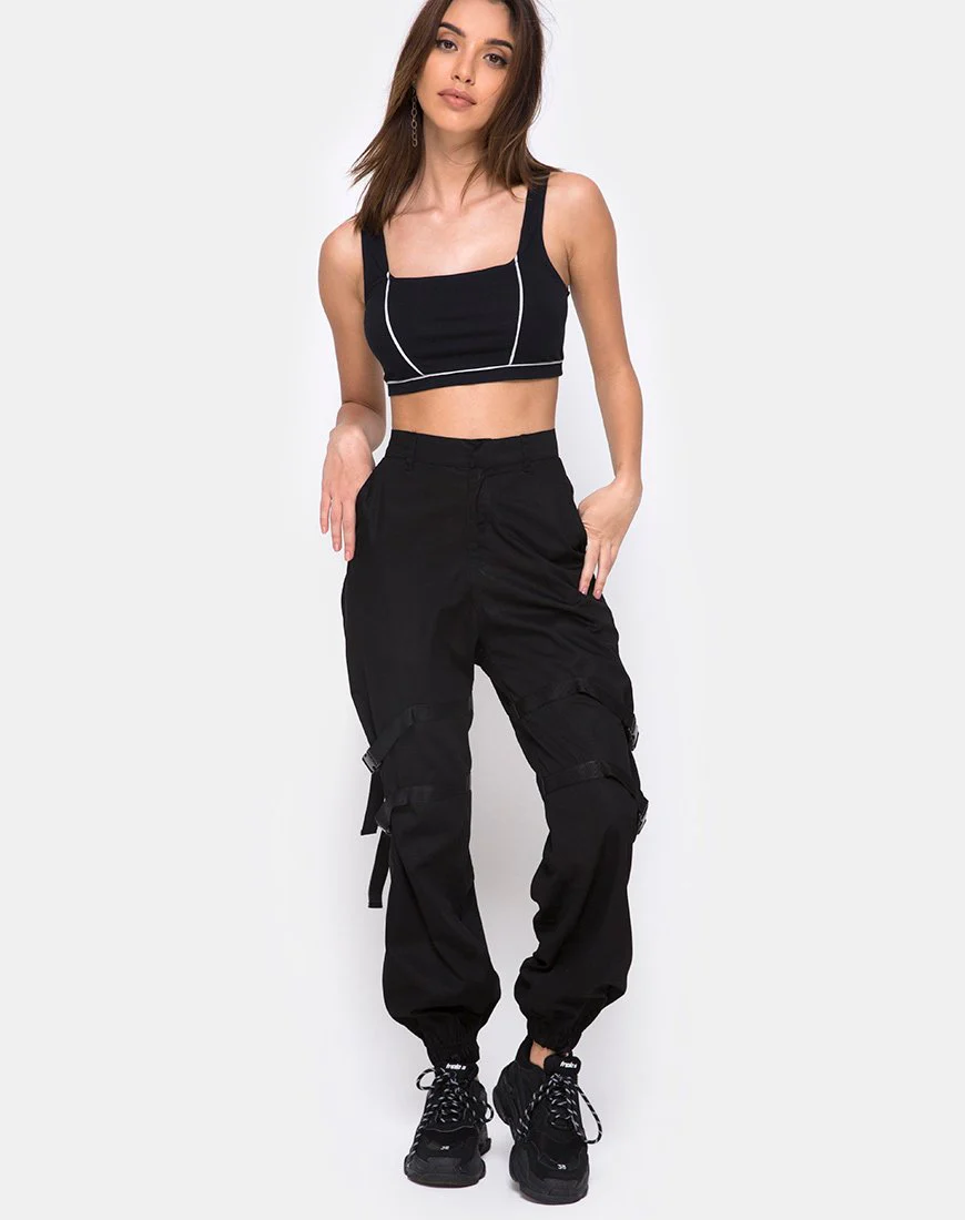 Shano Crop Top in Schwarz mit weißen Paspeln - Image 3