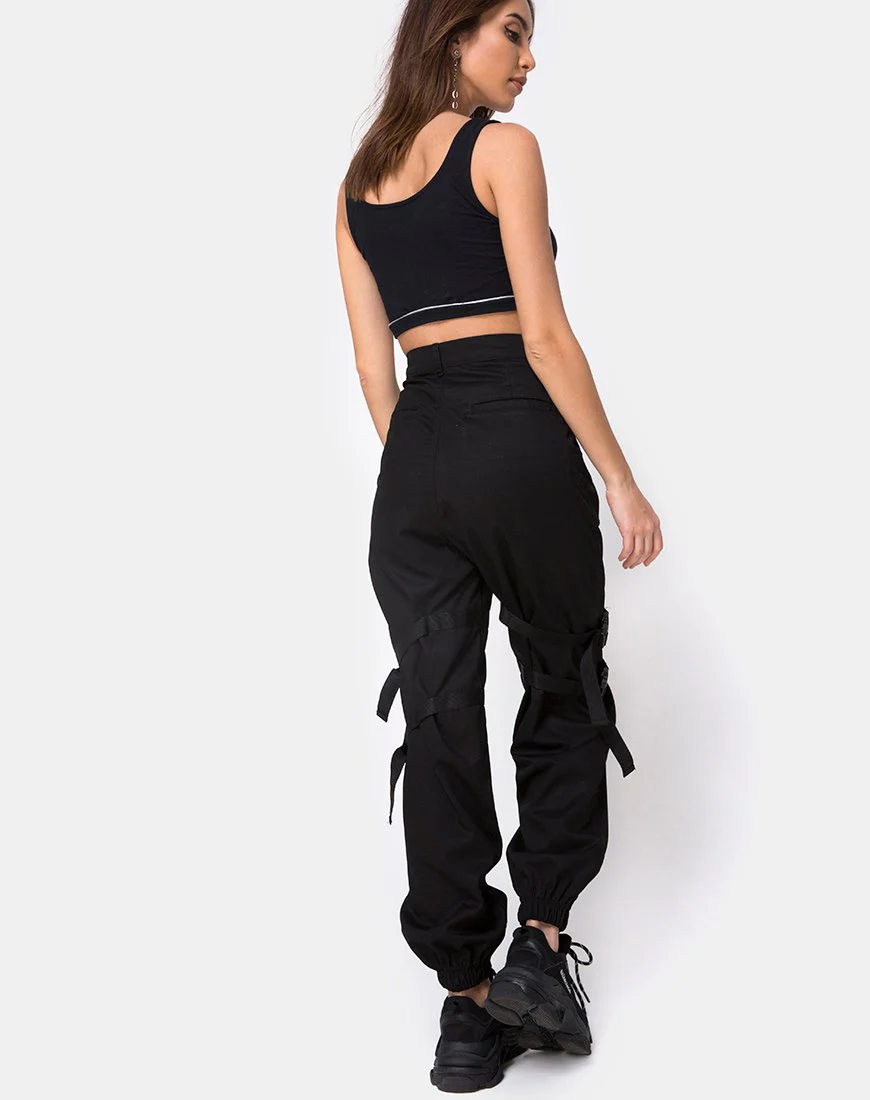 Shano Crop Top in Schwarz mit weißen Paspeln - Image 4