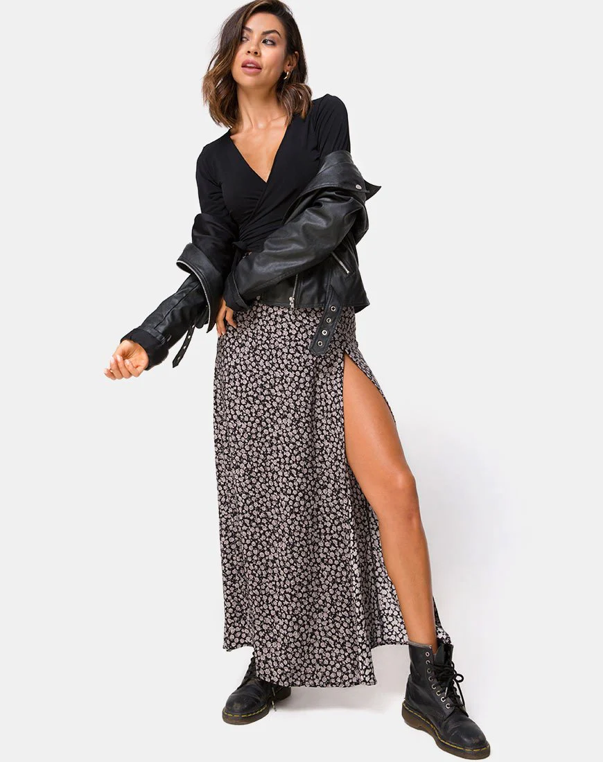 Shayk Maxirock in Ditsy Rose Schwarz