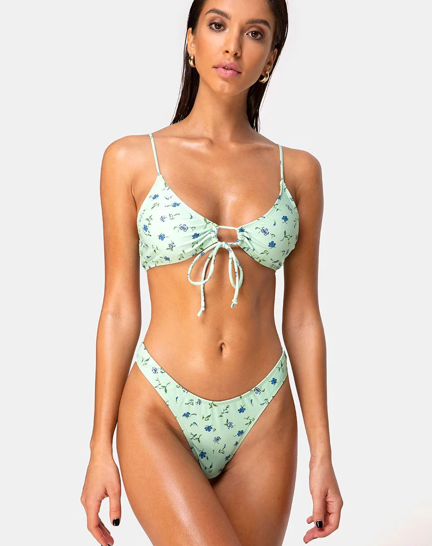 Muschel-Top-Bikini in Ditsy Petal Pastell-Limette - Image 2