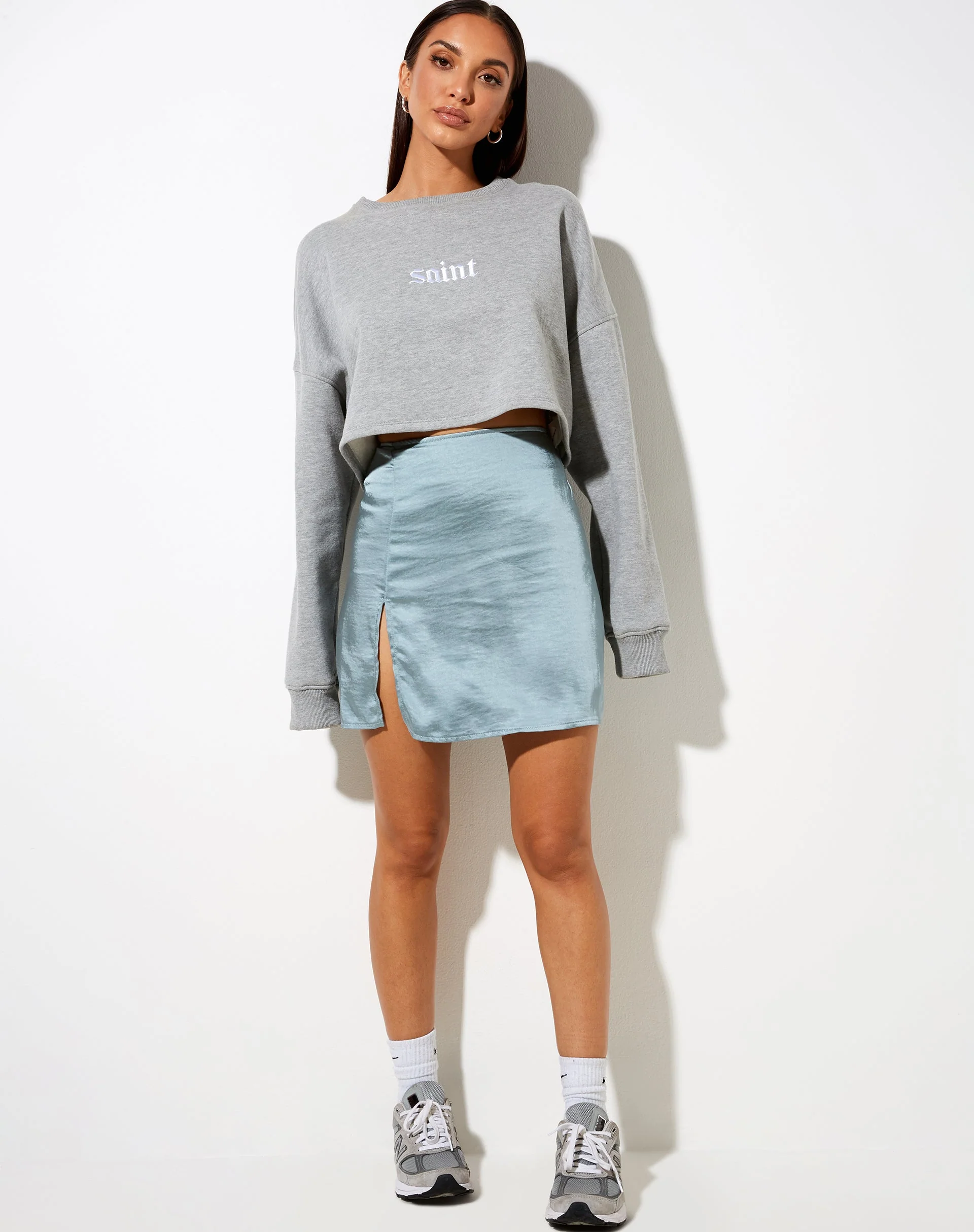 Shenka Minirock aus Satin Silberblau - Image 3