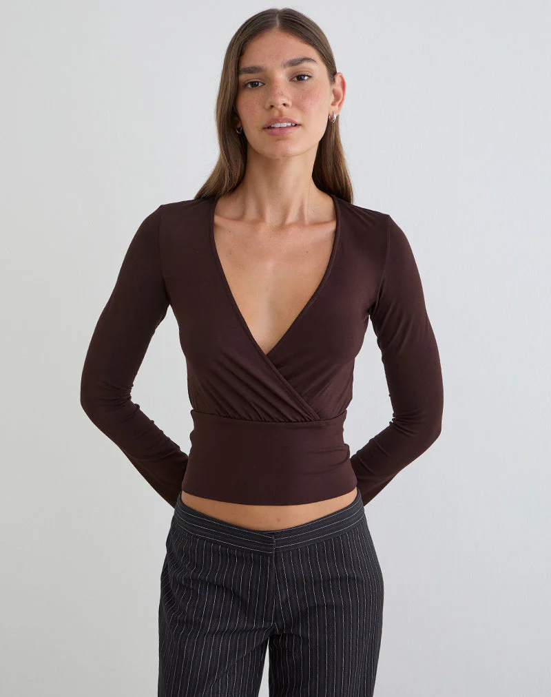 Sheon Langarm-Oberteil aus Rayon-Jersey in Bitter Chocolate - Image 2
