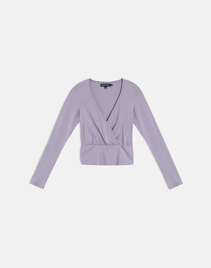 Sheon Long Sleeve Top In Rayon Jersey Grey Lavender - Image 3