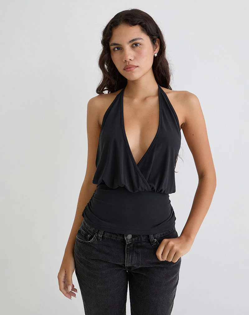 Sherlyn Neckholder-Top aus Cupro Schwarz