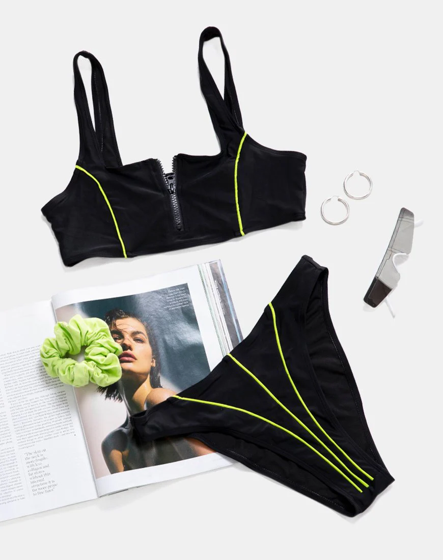 Shielle Bikini-Oberteil in Schwarz mit kontrastierender Paspelierung