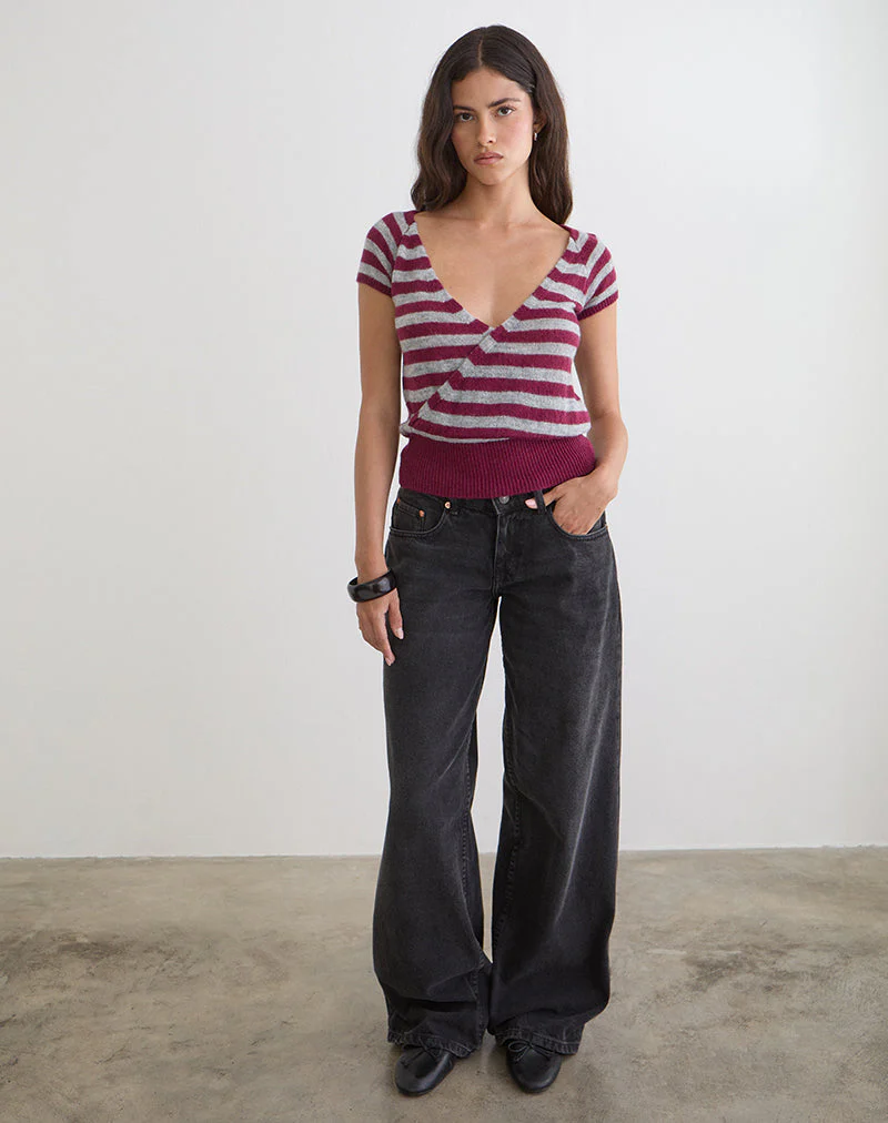 Shilpa Top in Maxi-Streifen Weinrot und Grau - Image 3