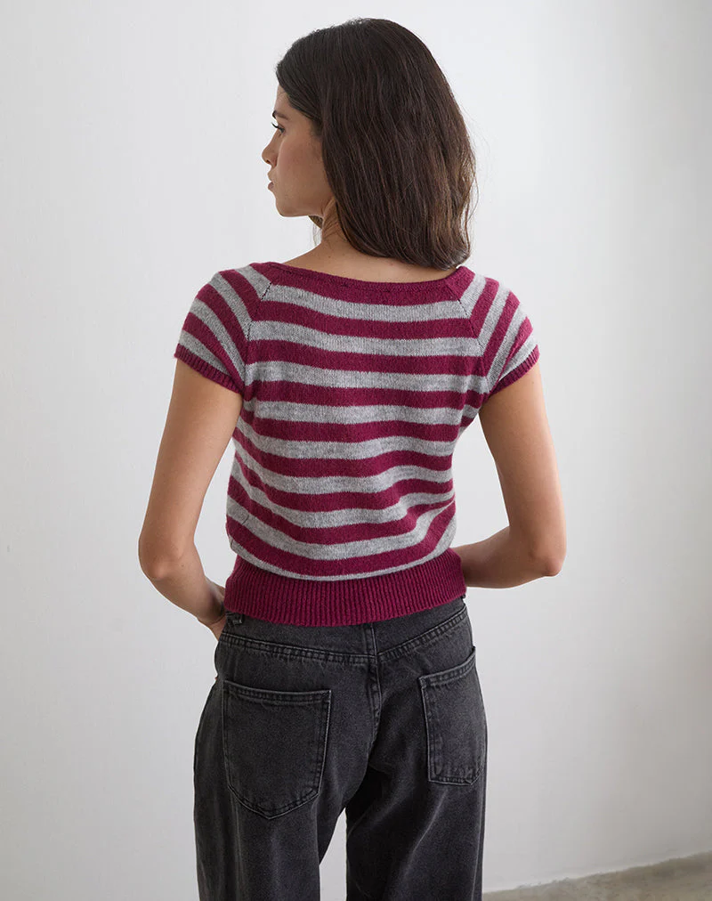 Shilpa Top in Maxi-Streifen Weinrot und Grau - Image 4