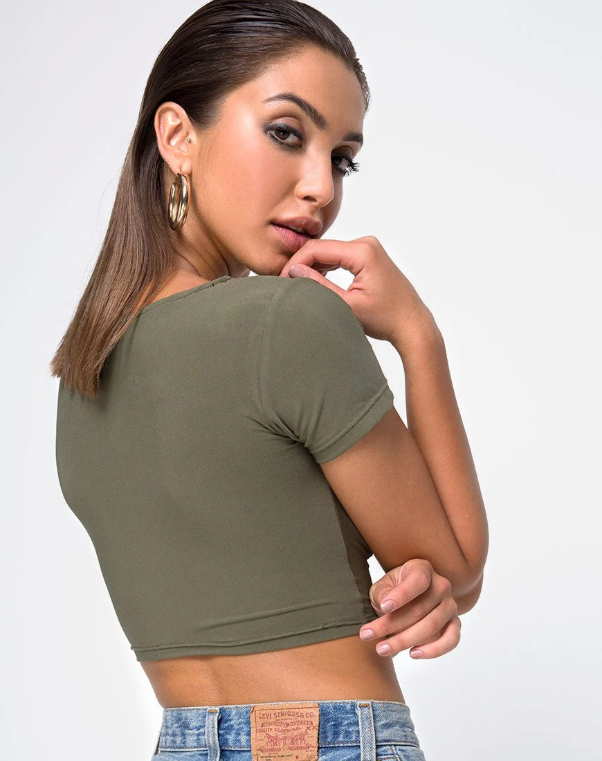 Shim Ausschnitt-Kropfoberteil in Khaki - Image 2