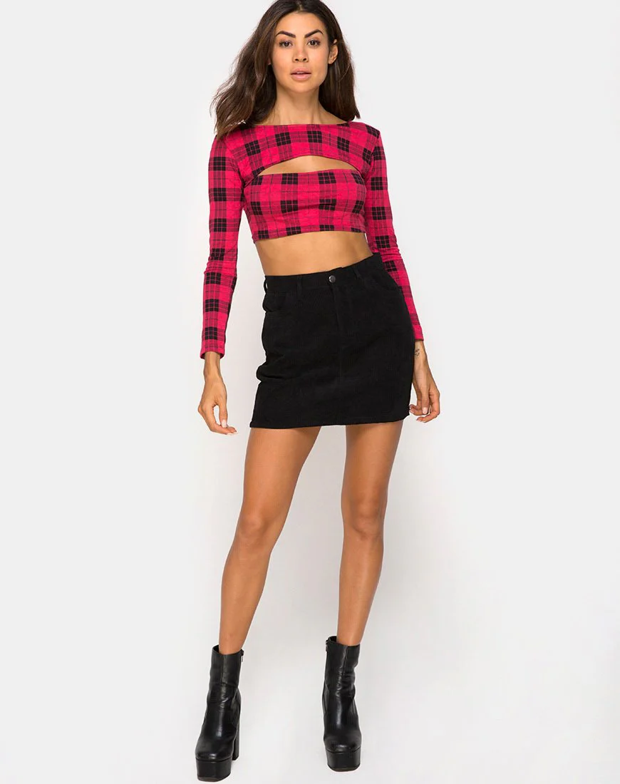 Shimla Crop Top in Winter Plaid Rot / Schwarz - Image 7