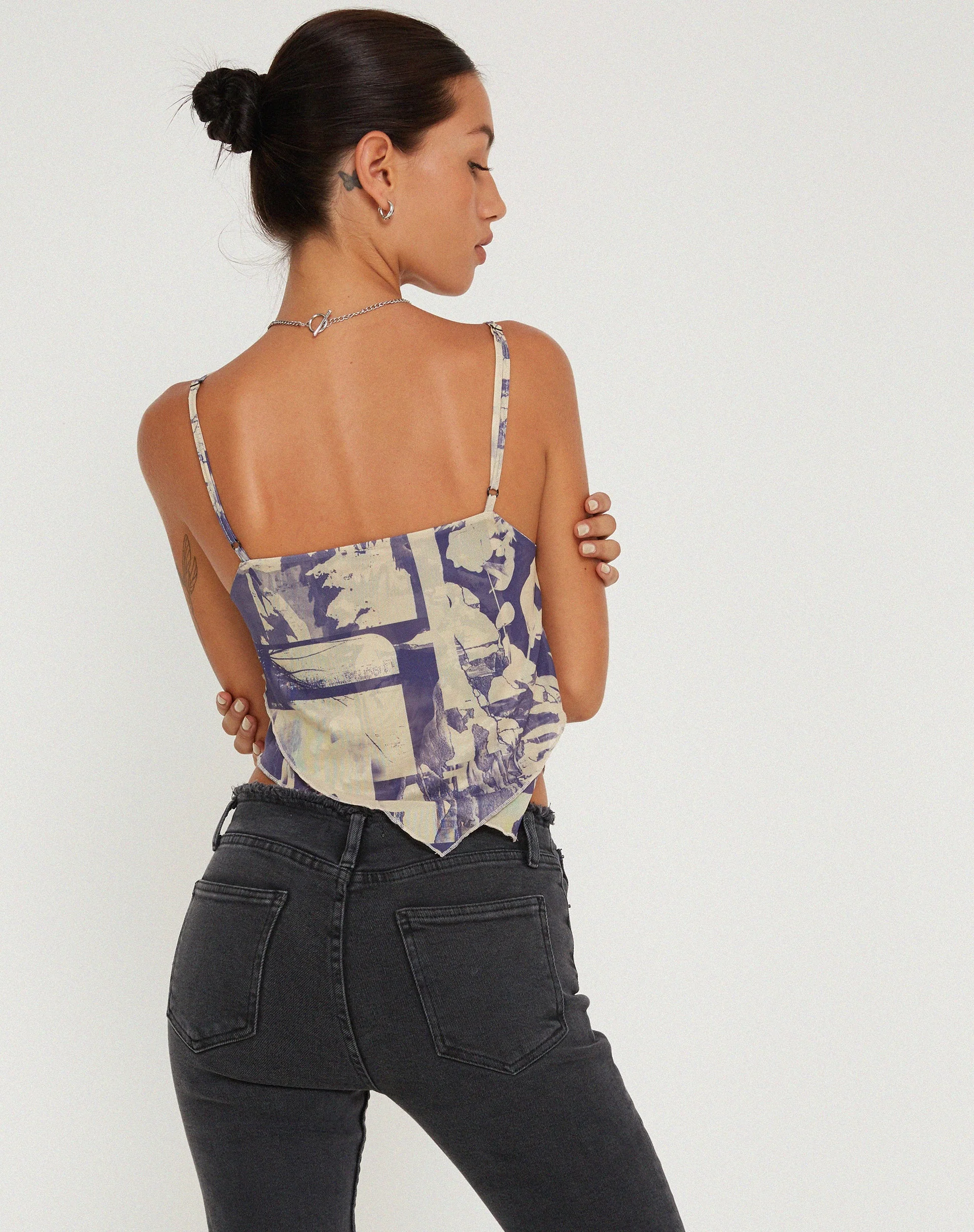 Shindu Mesh Vest Top in Collage Floral Shadow Lila - Image 2