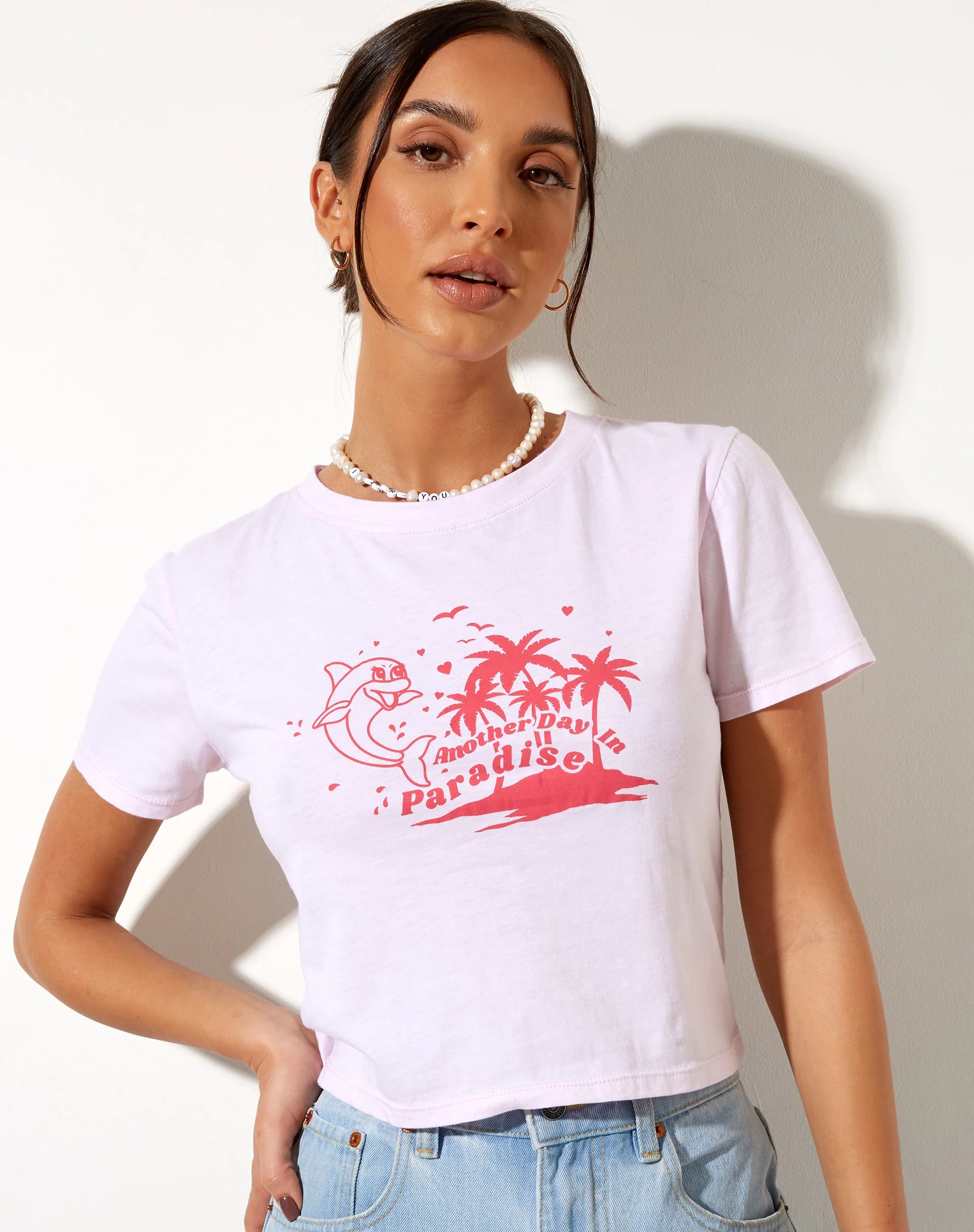 Eingeschrumpftes T-Shirt in Babyrosa Paradies-Delfin - Image 3