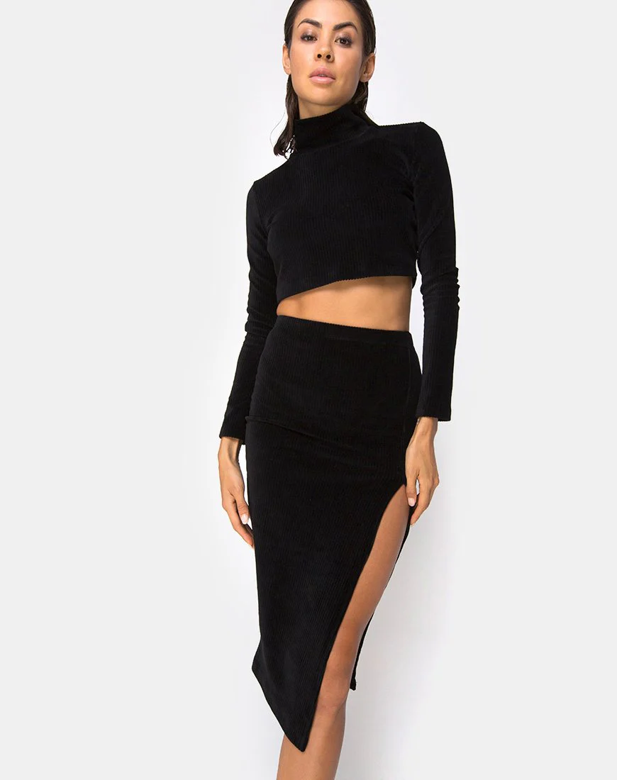 Shureen Crop Top aus Rippe Schwarz