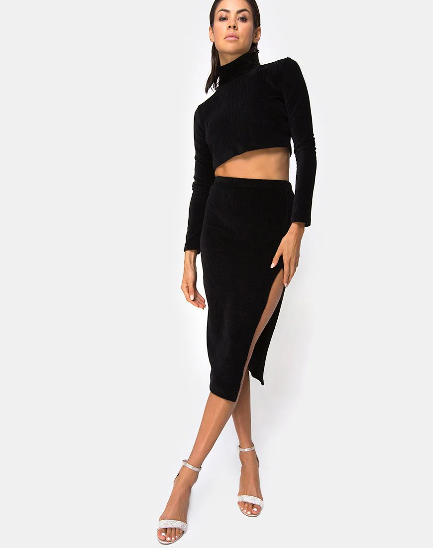 Shureen Crop Top aus Rippe Schwarz - Image 3