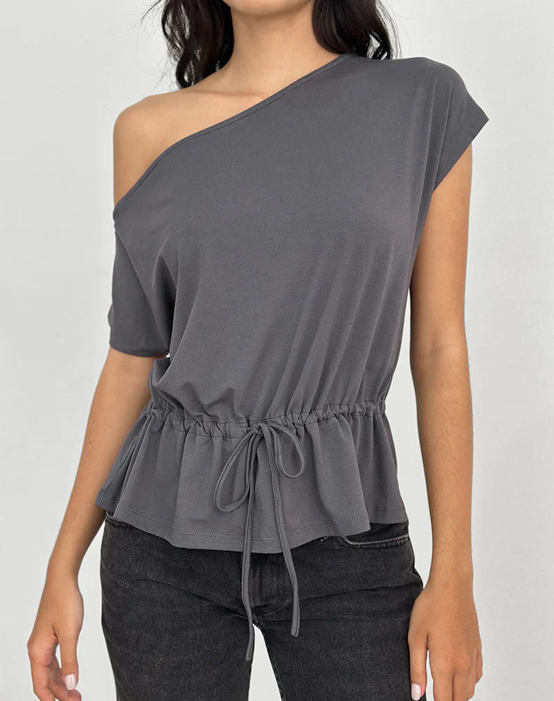 Sika One-Shoulder-Top in Anthrazitgrau mit Bindegürtel - Image 2