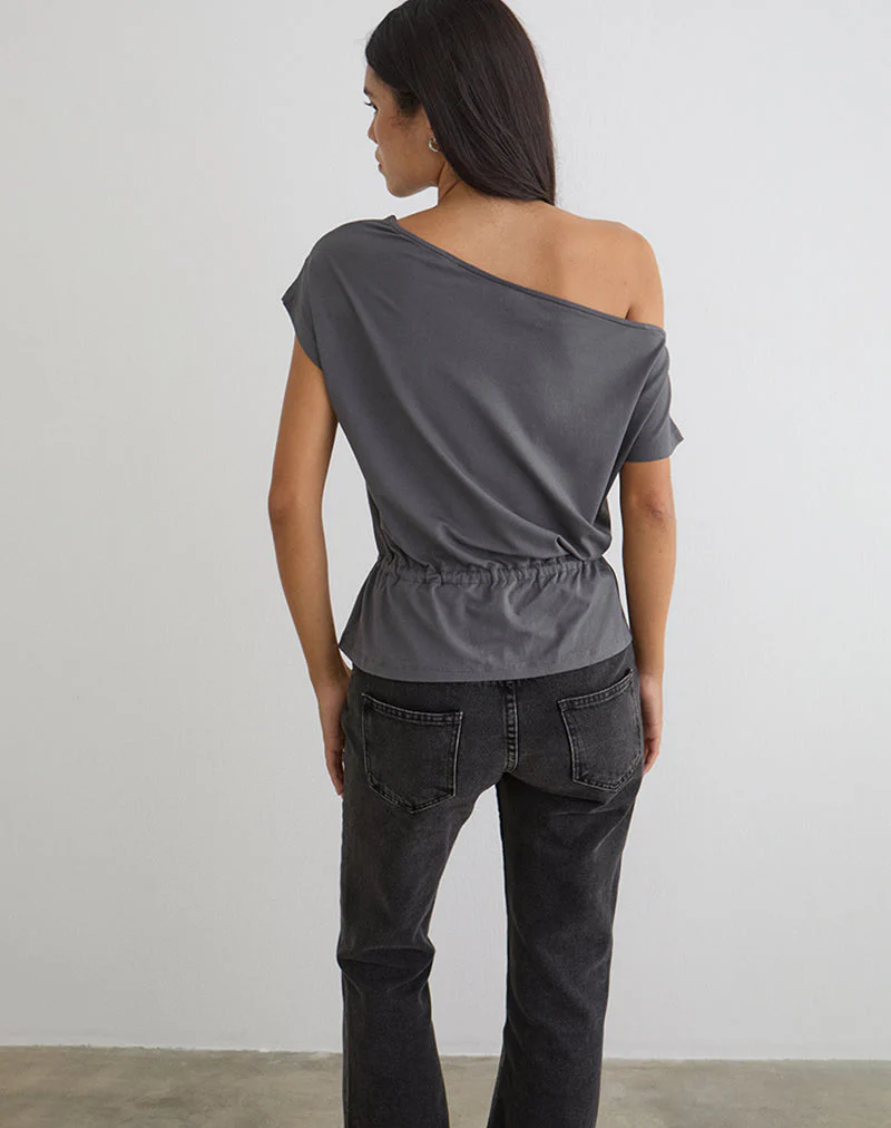 Sika One-Shoulder-Top in Anthrazitgrau mit Bindegürtel - Image 3