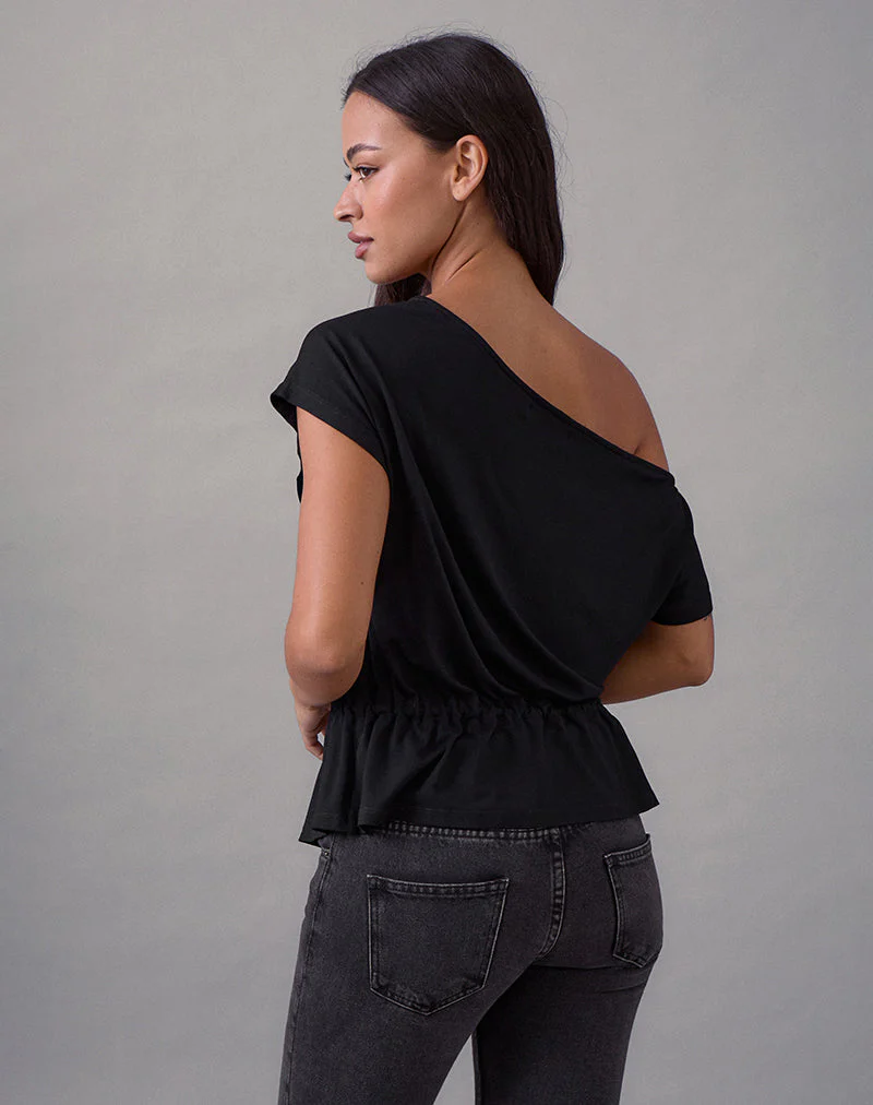 Sika One Shoulder Top in Schwarz mit Bindegürtel - Image 5