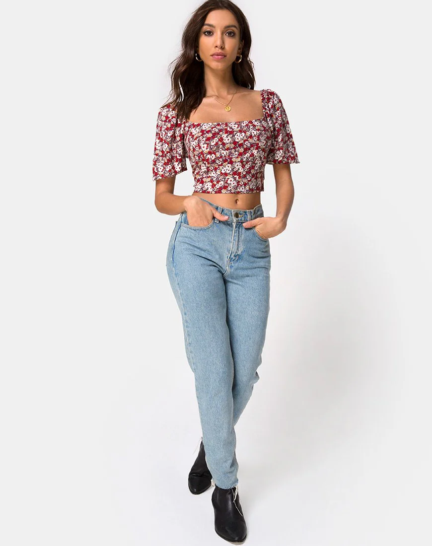 Silvia Oberteil in Floral Charm Rot - Image 3
