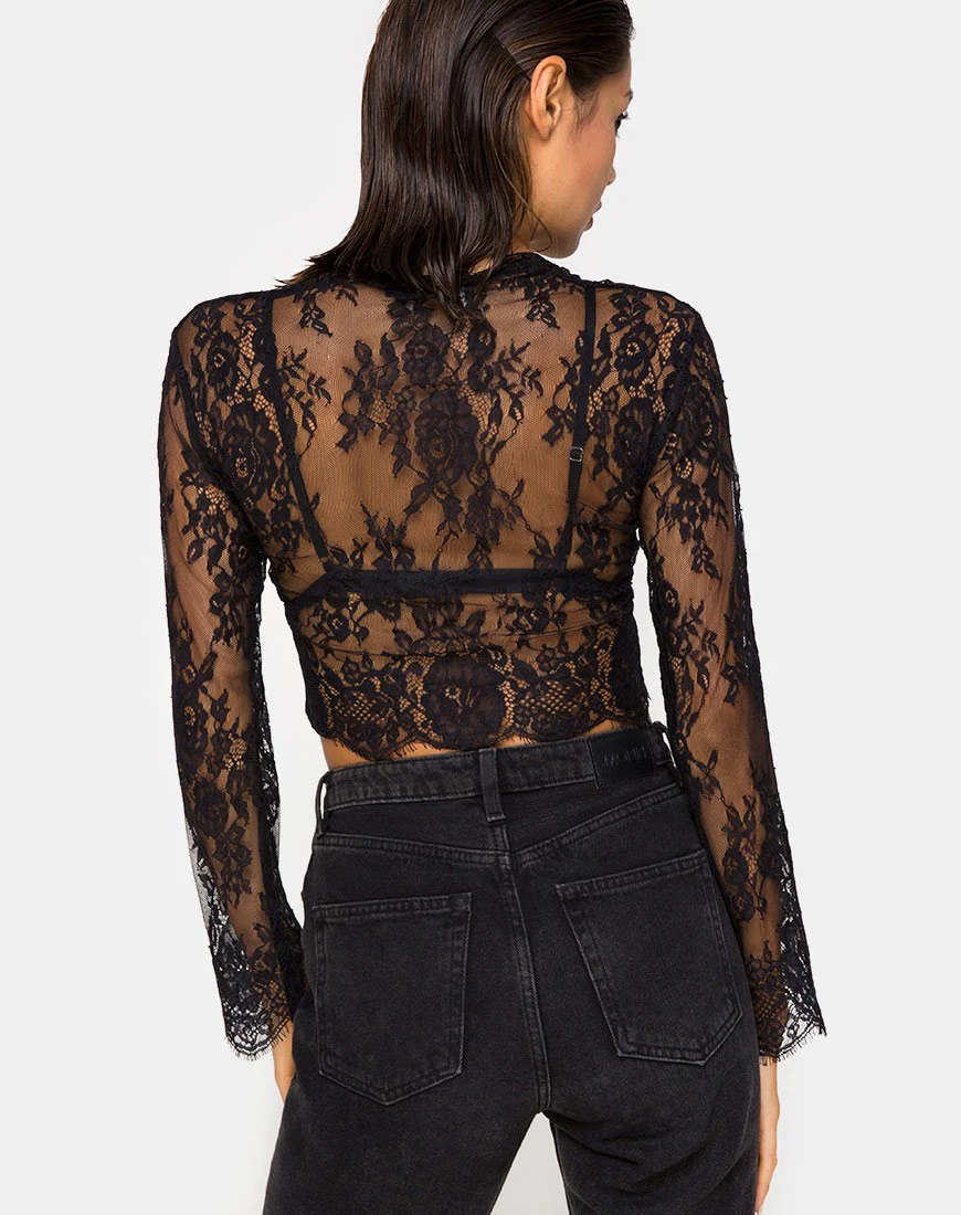 Sinhor Crop Top aus Spitze Schwarz - Image 2