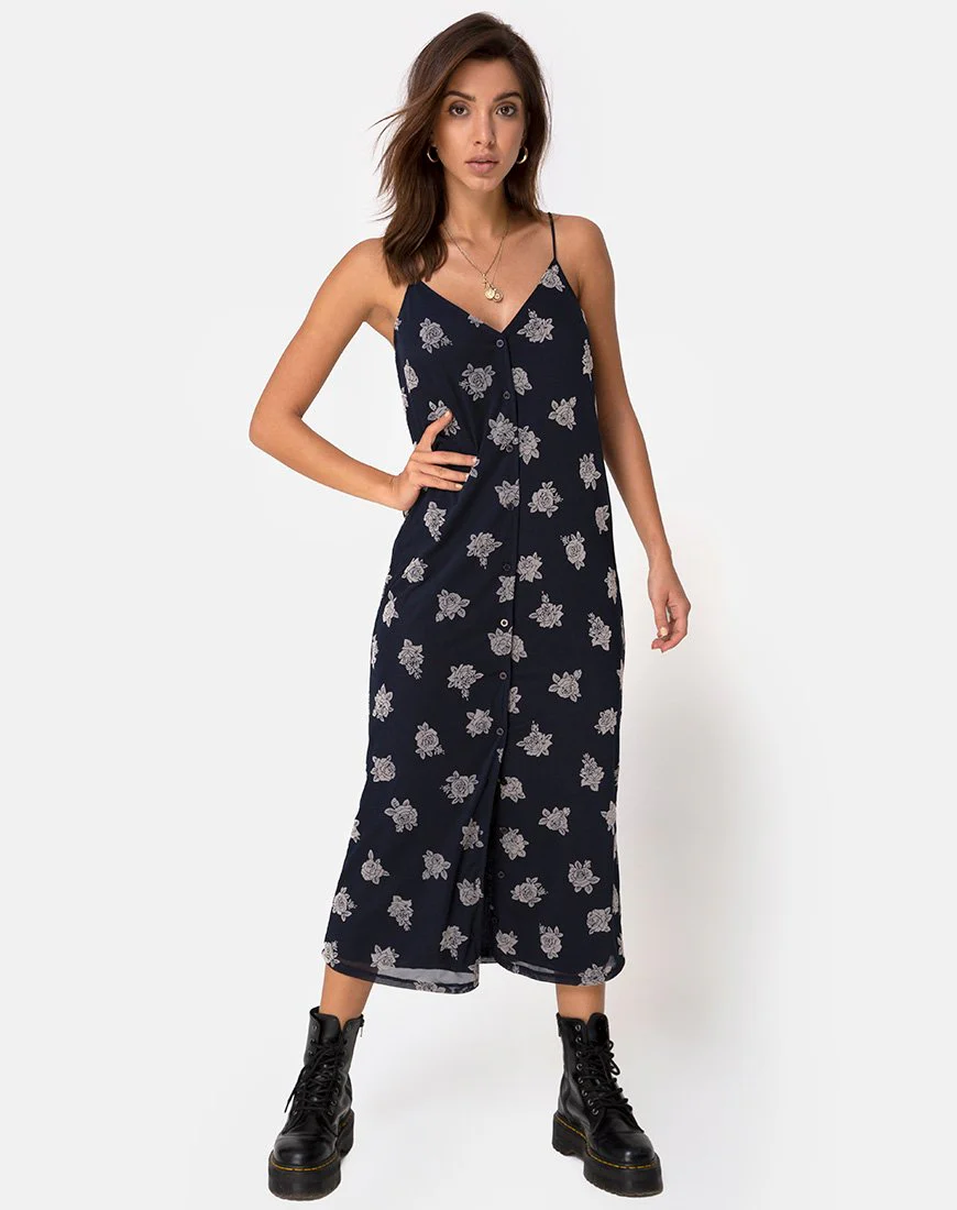 Sini Slip Midikleid in Rose Flock Schwarz Mesh - Image 3