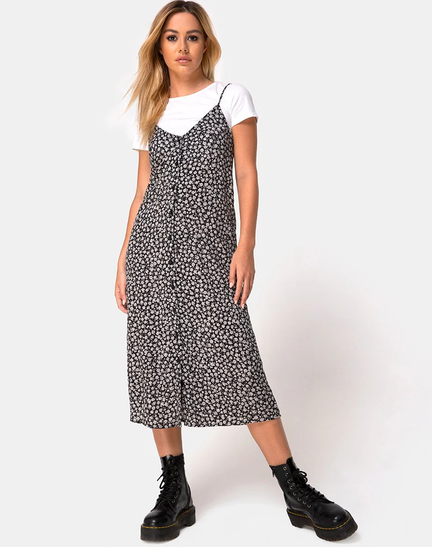 Sini Slip Dress in Ditsy Rose Schwarz