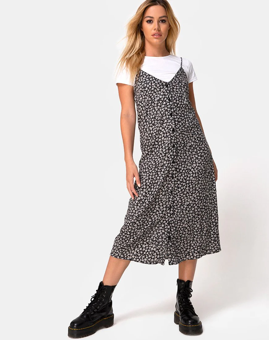 Sini Slip Dress in Ditsy Rose Schwarz - Image 3