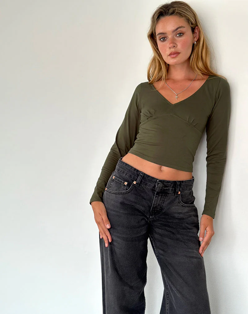 Sisil Langarm-Top in Olive - Image 3