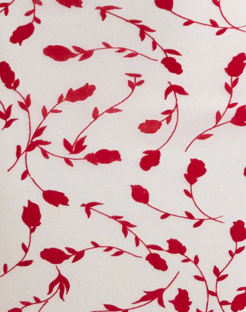Sitiya Maxi Dress in Cream with Red Leafy Lily Flock - Image 5