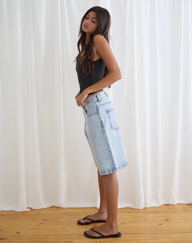 Low Rise Denim Skater Short in 80's Light Wash Blue - Image 5