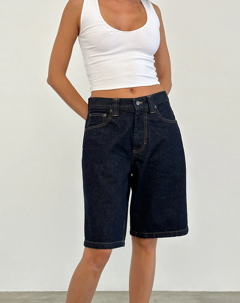 Low Rise Denim Skater Short in Indigo - Image 2