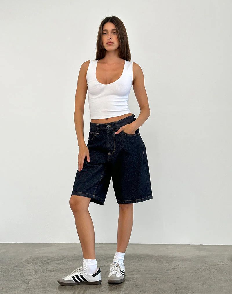 Low Rise Denim Skater Short in Indigo - Image 5