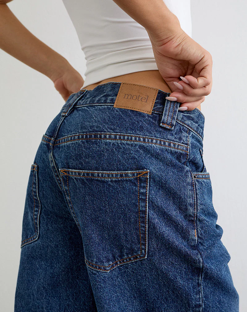 Low Rise Denim Skater Short in Mid Blue Used - Image 2