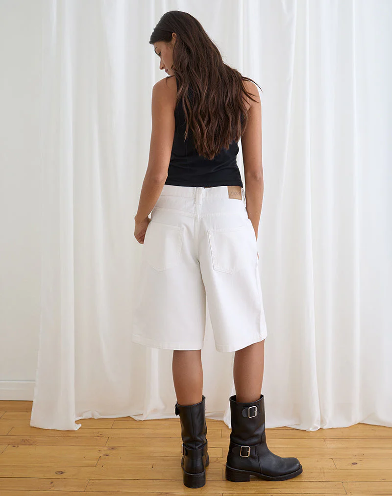 Low Rise Denim Skater Short in True White - Image 5