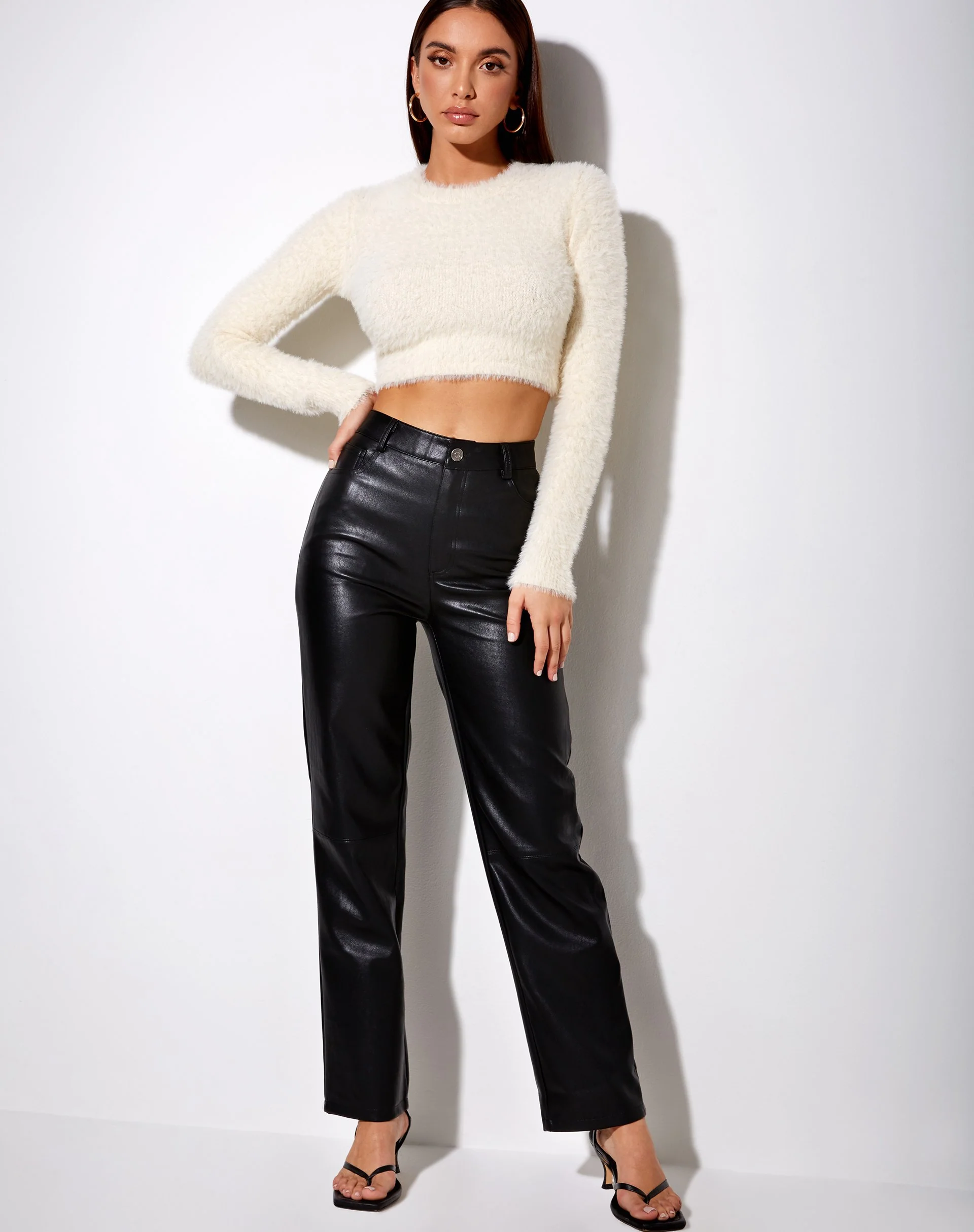 Skinny Cropped Pullover aus Pelzstrick Creme - Image 4