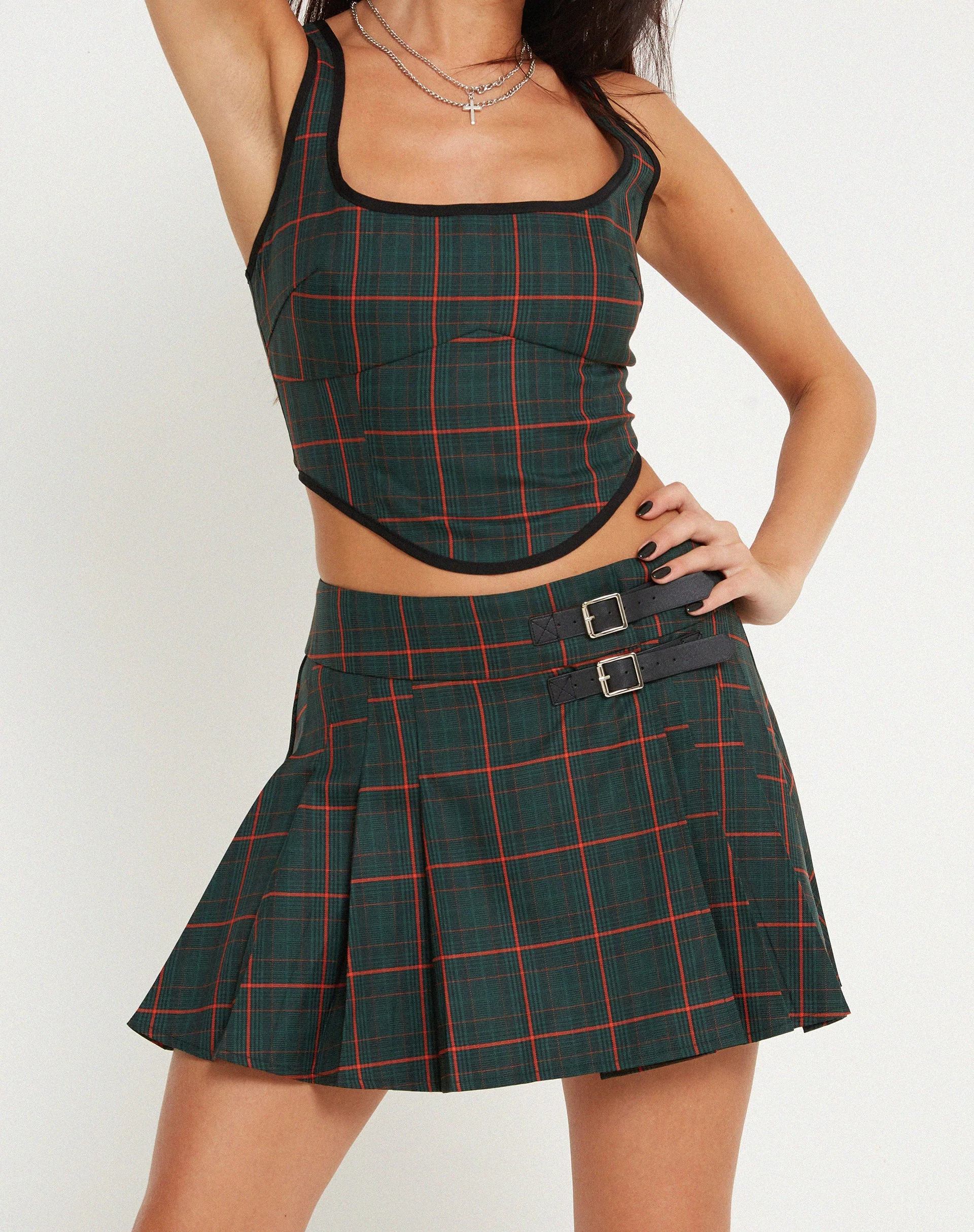 Skirza Faltenminirock in Tailoring Tartan Grün - Image 4