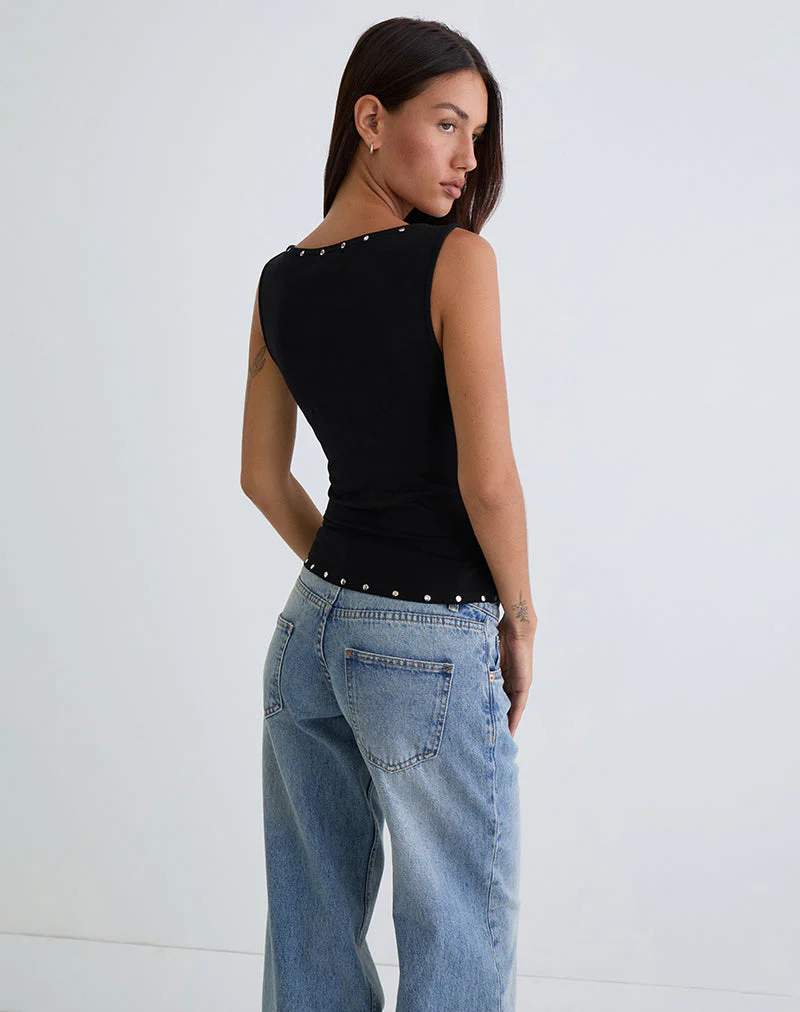 Slater Nieten-Top aus Rayon Jersey Schwarz - Image 5
