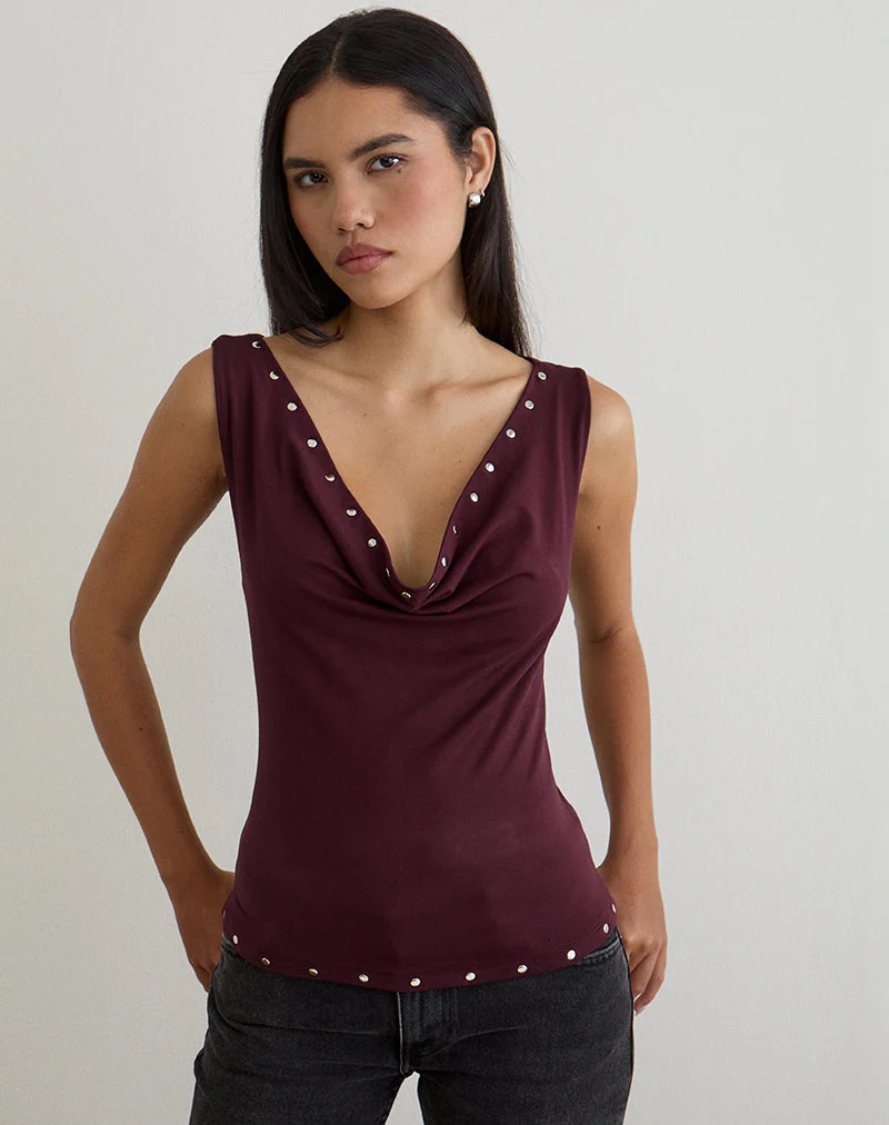 Slater Nieten-Top aus Rayon-Jersey Dunkelpflaume - Image 2