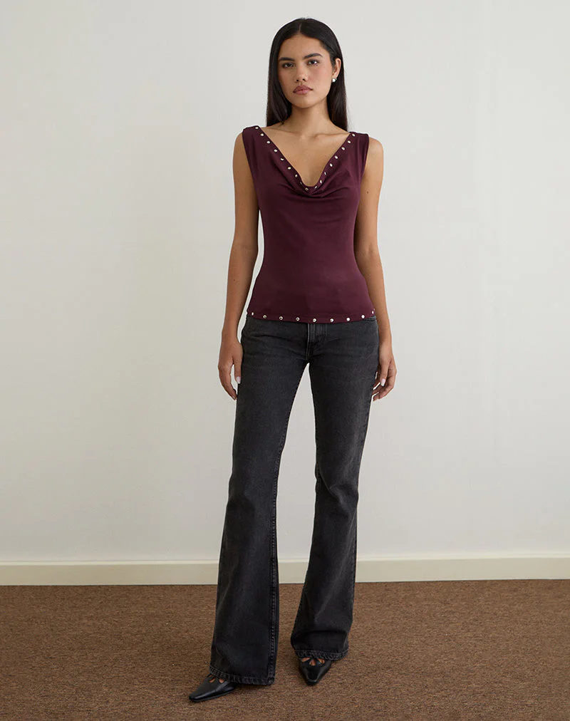 Slater Nieten-Top aus Rayon-Jersey Dunkelpflaume - Image 3